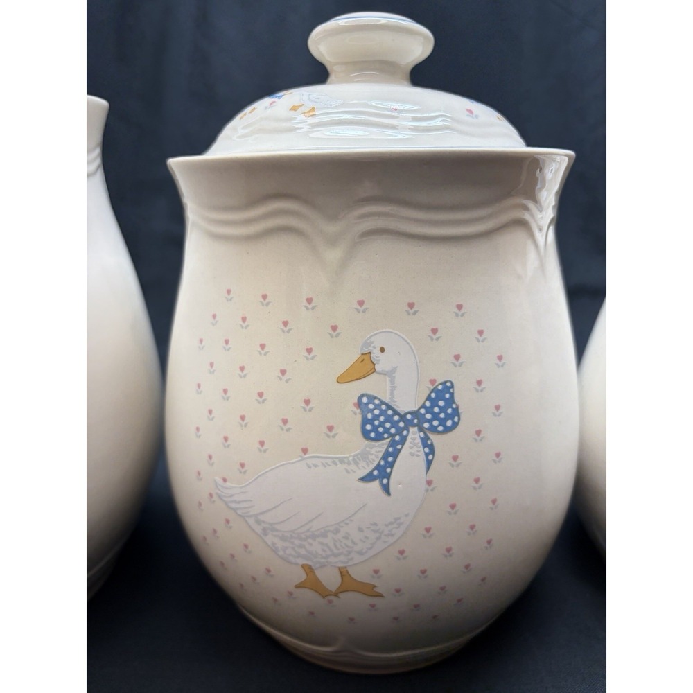Vtg Tienshan Aunt Rhody Country Goose Canister Set of 4 w/ 3 Lids - Picture 3 of 16